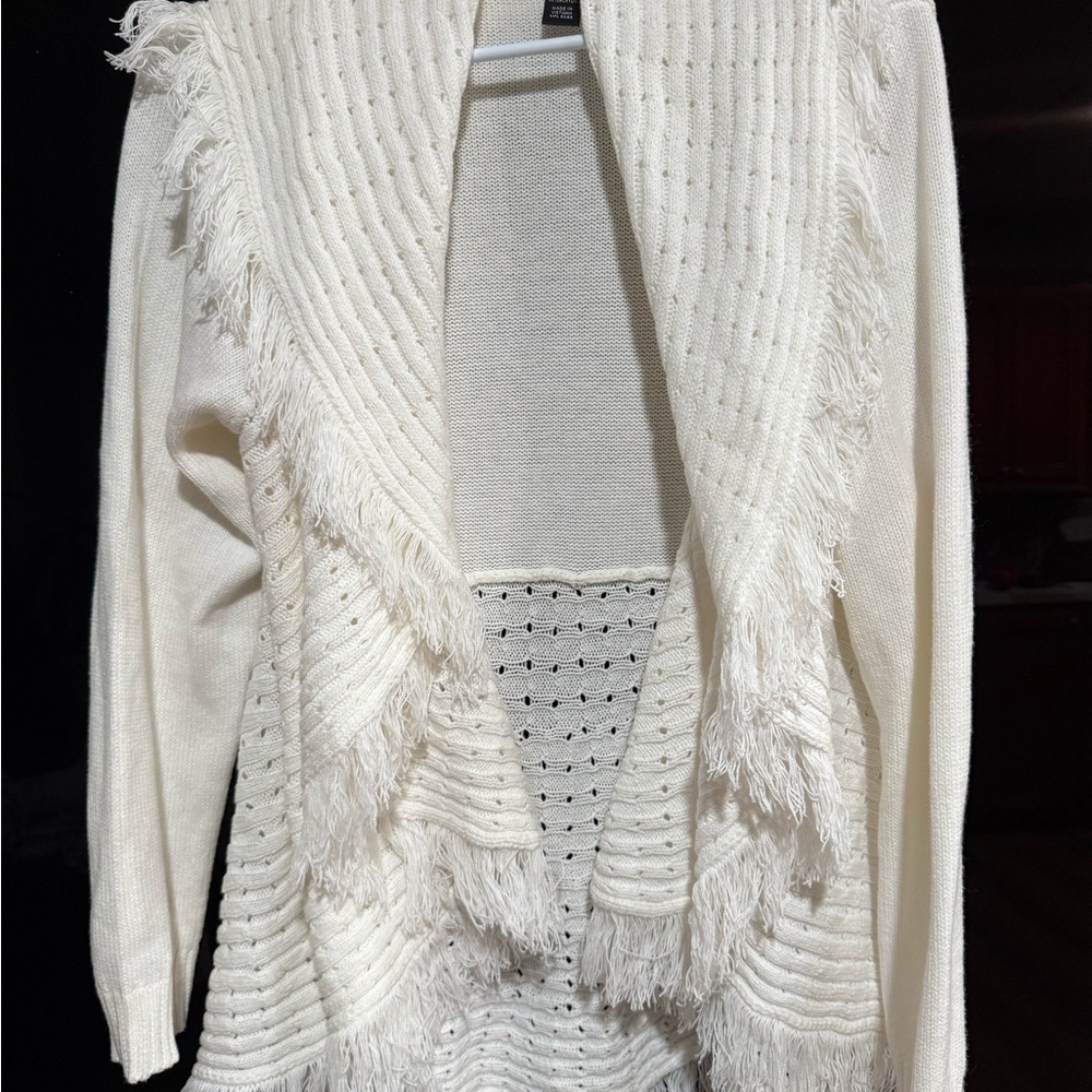 Style & Co. Cream Fringe Cardigan